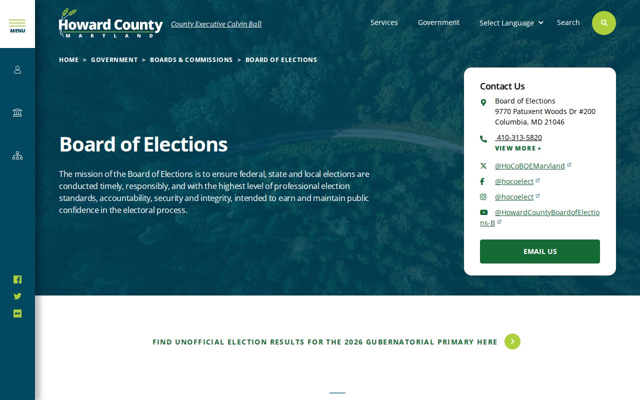 Howard County voter registration records and Board of Elections information